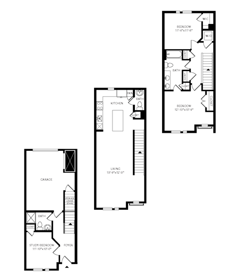 Floor plan for 2 beds, 2.5 baths, 1788 sqft