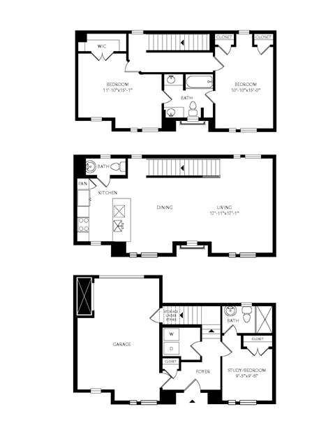 Floor plan for 2 beds, 2.5 baths, 1947 sqft