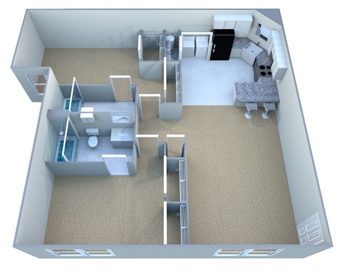 Floor plan for 2 beds, 2 baths, 1043 sqft