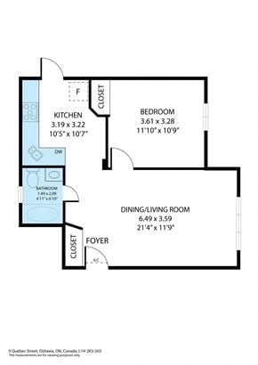 Oshawa apartment for rent - a floor plan of a bedroom apartment with a bedroom and a living room