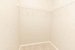 Ballwin apartment for rent - a spacious closet with white rods and a carpeted floor