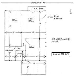 Phoenix apartment for rent - a drawing of a circuit board with a schematic of a front entrance and an office