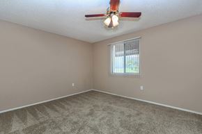 Phoenix apartment for rent - an empty living room with a ceiling fan and a window