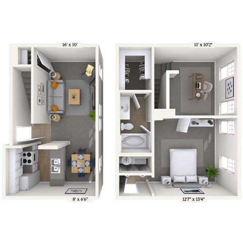 Floor plan for 1 bed, 1 bath, 818 sqft