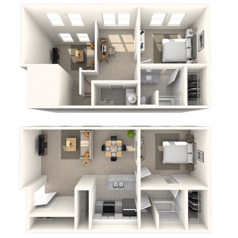 Floor plan for 2 beds, 2 baths, 1204 sqft