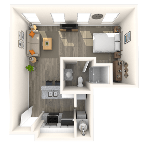 Floor plan for studio, 1 bath, 753 sqft