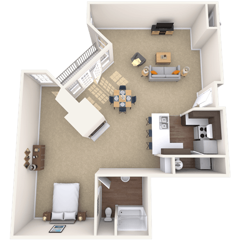 Floor plan for studio, 1 bath, 1215 sqft
