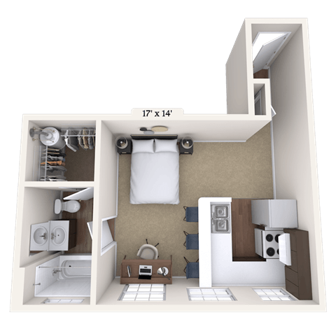 Floor plan for studio, 1 bath, 400 sqft