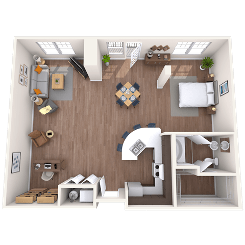 Floor plan for 1 bed, 1 bath, 1036 sqft