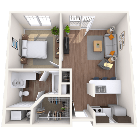 Floor plan for 1 bed, 1 bath, 510 sqft