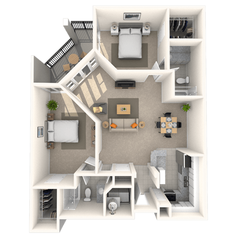 Floor plan for 2 beds, 2 baths, 1100 sqft