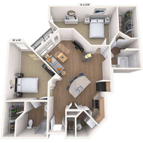 Floor plan for 2 beds, 2 baths, 1105 sqft