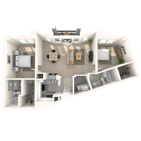 Floor plan for 2 beds, 2 baths, 1112 sqft