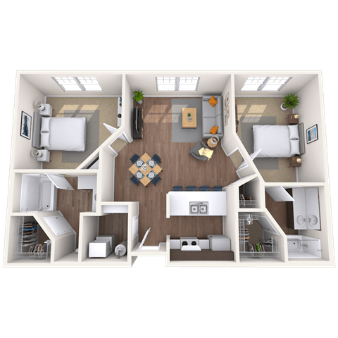 Floor plan for 2 beds, 2 baths, 1215 sqft