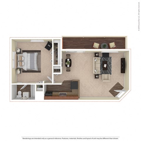 Floor plan for 1 bed, 1 bath, 680 sqft