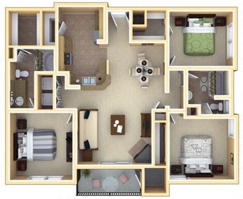 Floor plan for 3 beds, 2 baths, 1513 sqft