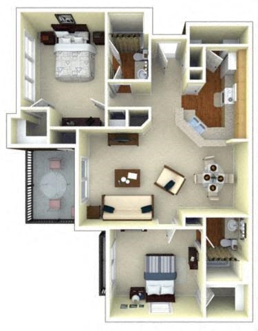 Floor plan for 2 beds, 2 baths, 1120 sqft