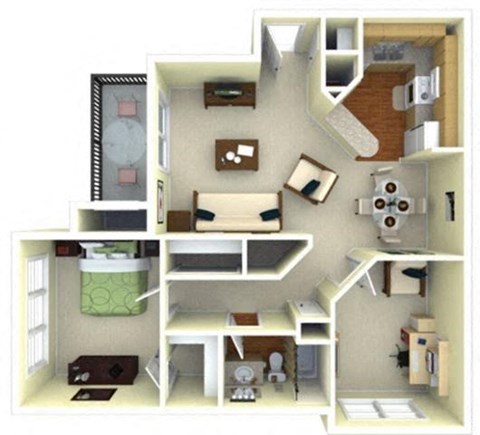 Floor plan for 1 bed, 1 bath, 880 sqft