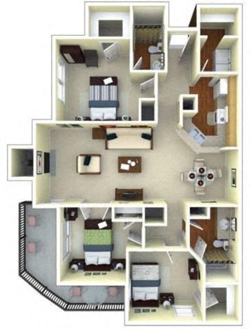 Floor plan for 3 beds, 2 baths, 1440 sqft
