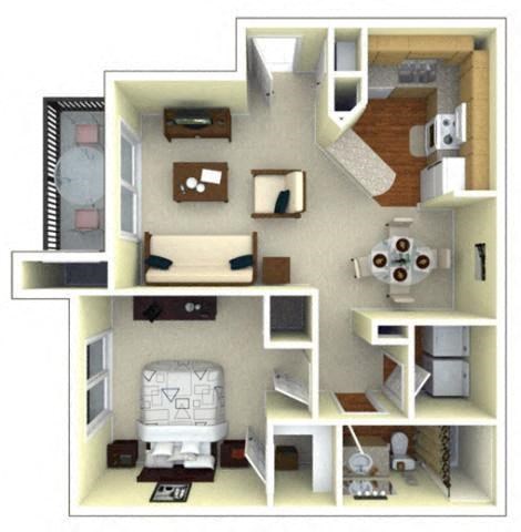 Floor plan for 1 bed, 1 bath, 760 sqft