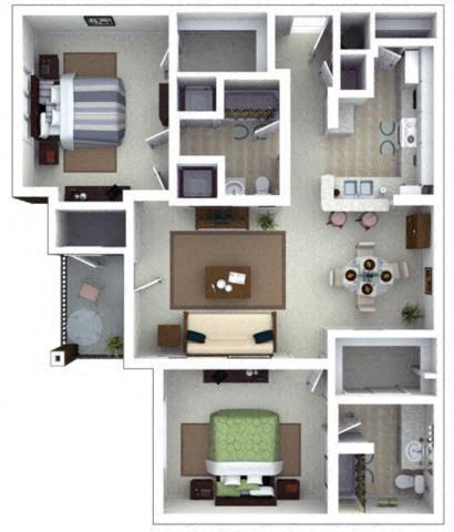 Floor plan for 2 beds, 2 baths, 1210 sqft