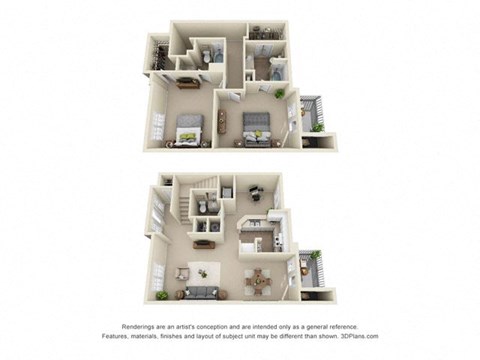 Floor plan for 2 beds, 2.5 baths, 1625 sqft