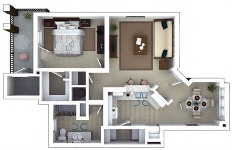 Floor plan for 1 bed, 1 bath, 823 sqft