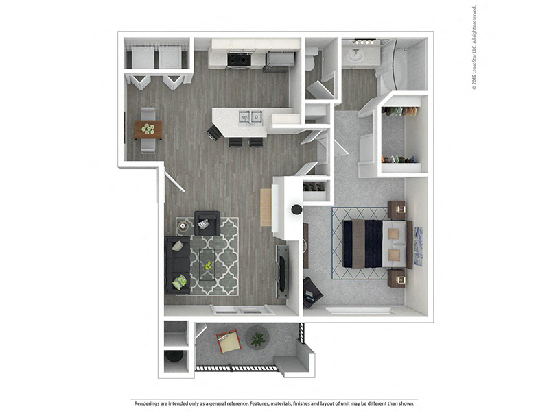 Floor plan for 1 bed, 1 bath, 766 sqft