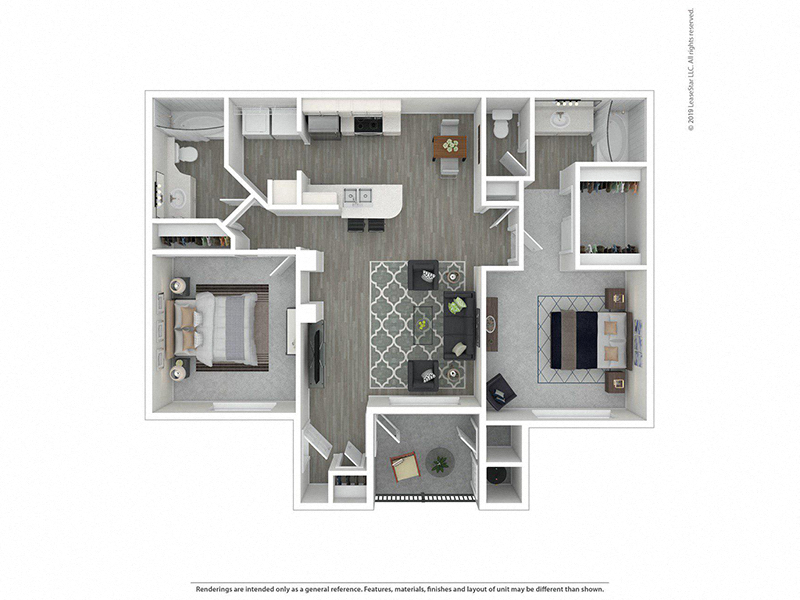 Floor plan for 2 beds, 2 baths, 1060 sqft