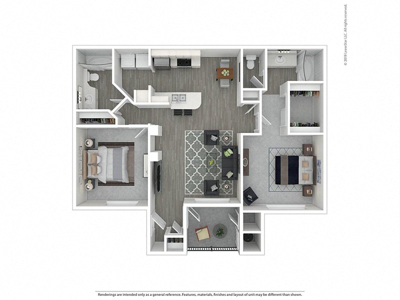 Floor plan for 2 beds, 2 baths, 1060 sqft