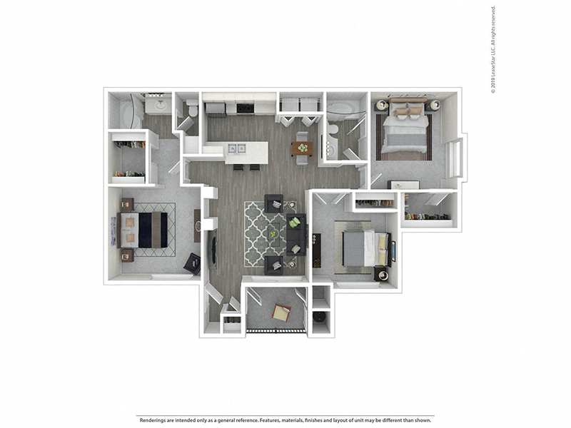 Floor plan for 3 beds, 2 baths, 1199 sqft