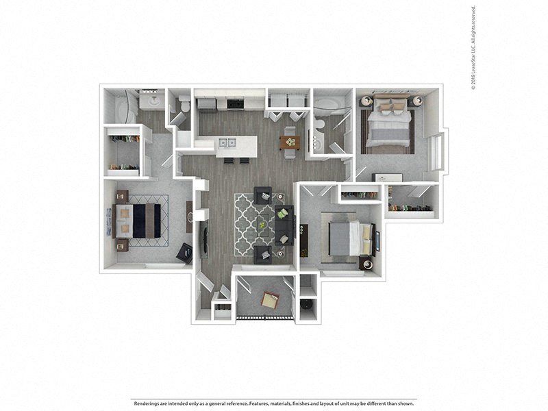 Floor plan for 3 beds, 2 baths, 1199 sqft
