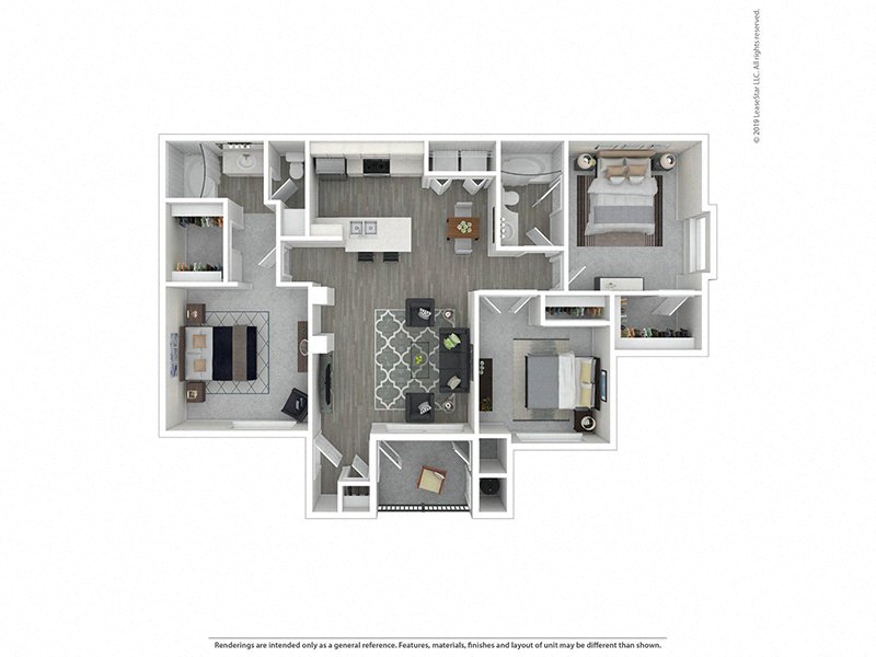 Floor plan for 3 beds, 2 baths, 1199 sqft