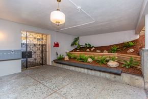 San Francisco apartment for rent - A room with a small garden and a hanging light fixture.