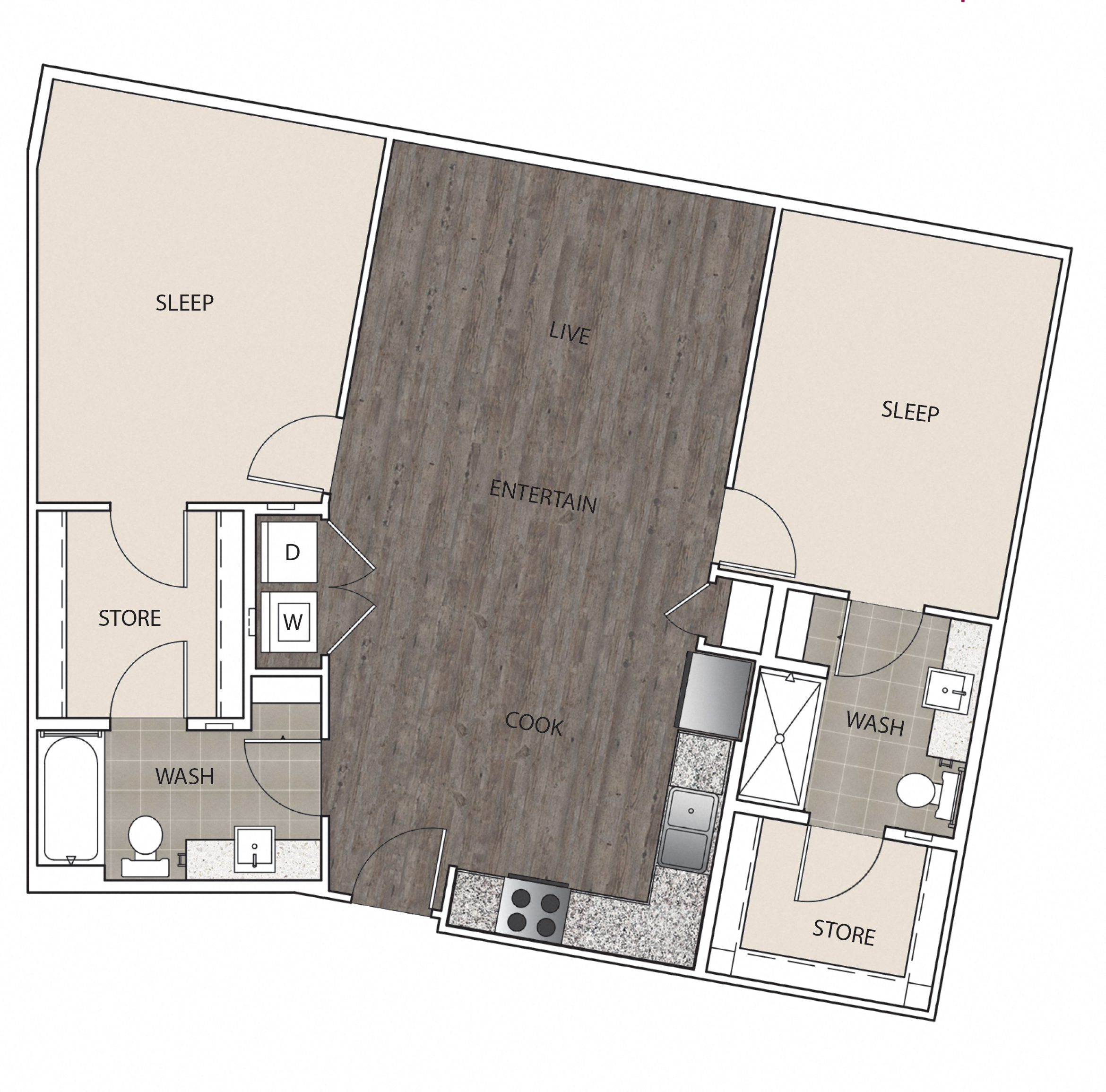 Floor plan for 2 beds, 2 baths, 1060 sqft