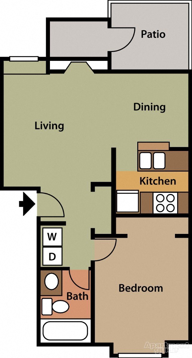 Floor plan for 1 bed, 1 bath, 660 sqft