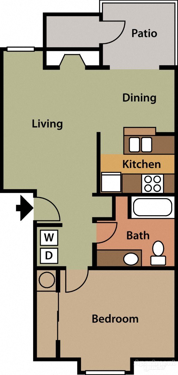 Floor plan for 1 bed, 1 bath, 698 sqft