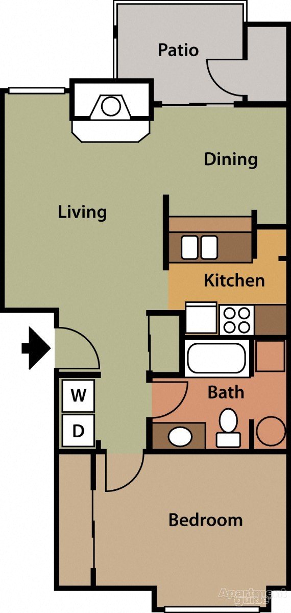 Floor plan for 1 bed, 1 bath, 756 sqft