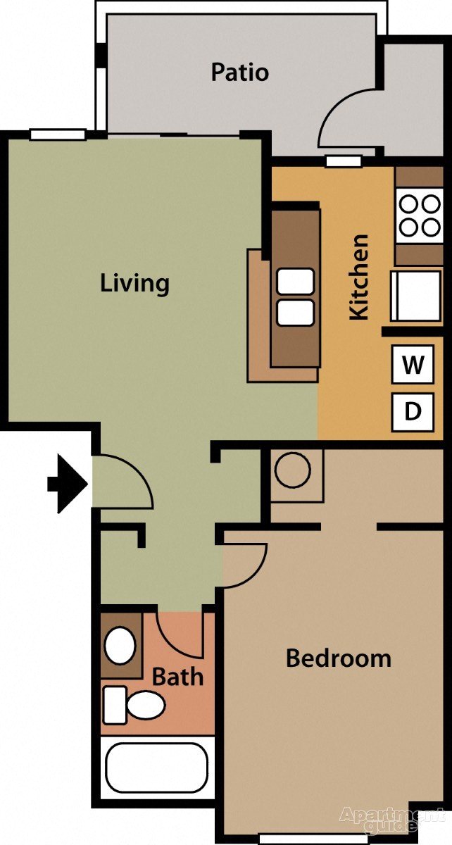 Floor plan for 1 bed, 1 bath, 586 sqft