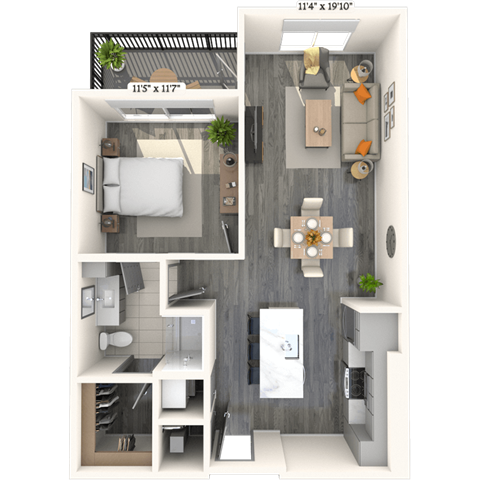 Floor plan for 1 bed, 1 bath, 776 sqft