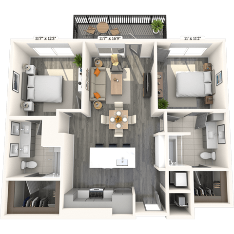 Floor plan for 2 beds, 2 baths, 1060 sqft