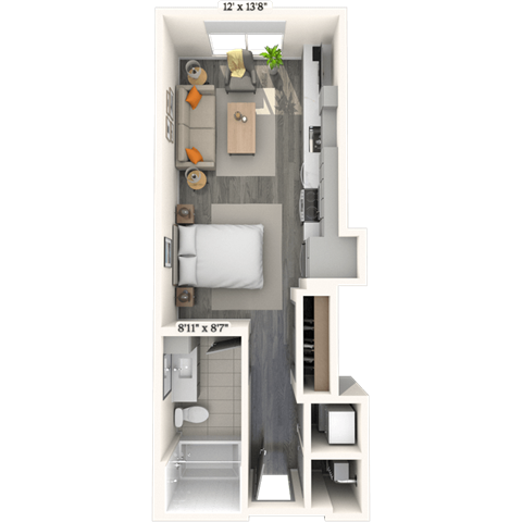 Floor plan for studio, 1 bath, 461 sqft
