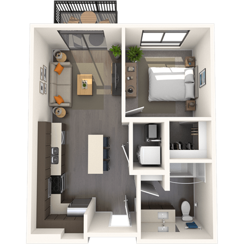 Floor plan for 1 bed, 1 bath, 548 sqft