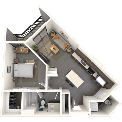 Floor plan for 1 bed, 1 bath, 700 sqft