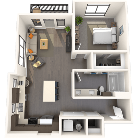 Floor plan for 1 bed, 1 bath, 829 sqft
