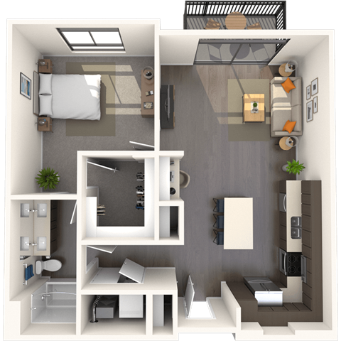 Floor plan for 1 bed, 1 bath, 855 sqft