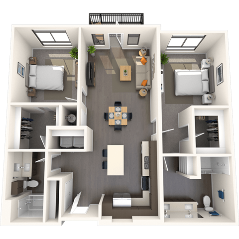 Floor plan for 2 beds, 2 baths, 1180 sqft