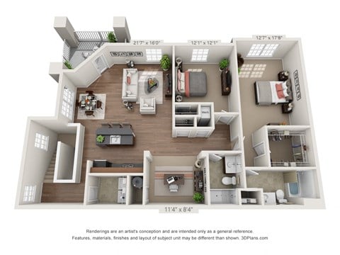 Floor plan for 2 beds, 2 baths, 1582 sqft