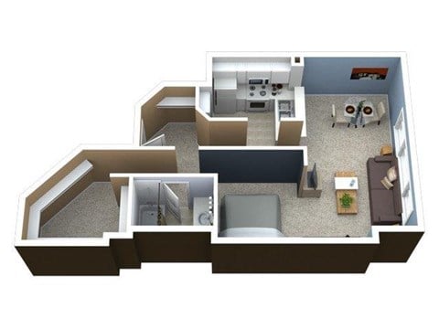 Floor plan for 1 bed, 1 bath, 650 sqft