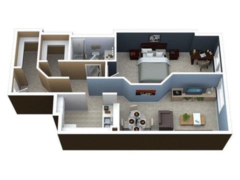 Floor plan for 1 bed, 1 bath, 720 sqft